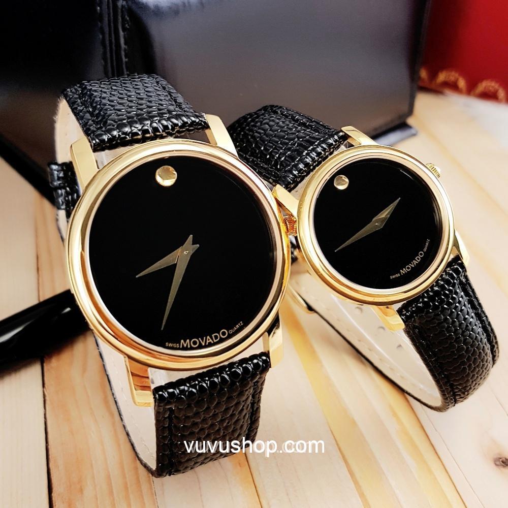 Đồng hồ đôi MOVADO dây da - Kính Sapphire (Có bán lẻ)