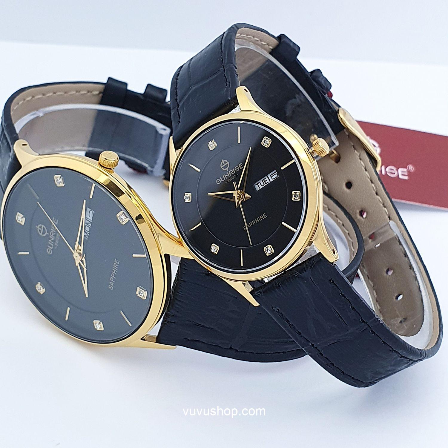 Đồng hồ đôi SUNRISE 1109PB - 2 lịch, kính Sapphire