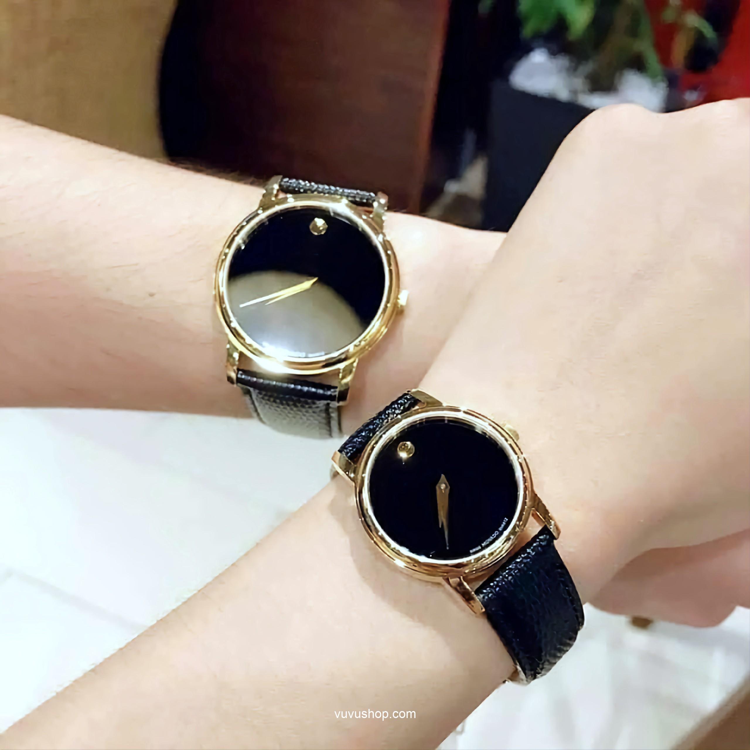 Đồng hồ đôi MOVADO dây da - Kính Sapphire (Có bán lẻ) - Ảnh 4
