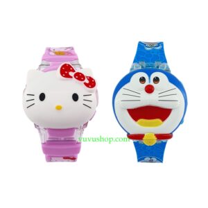 Đồng hồ trẻ em Doraemon Kitty đèn led kèm nhạc