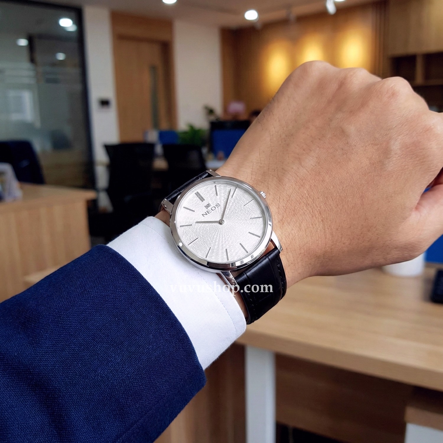 Đồng hồ nam NEOS N-40577M Dây da siêu mỏng Chính hãng - Ảnh 6